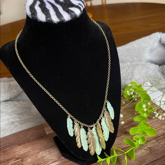 Lucky Brand Gold and Turquoise Feather Necklace - Picture 3 of 5